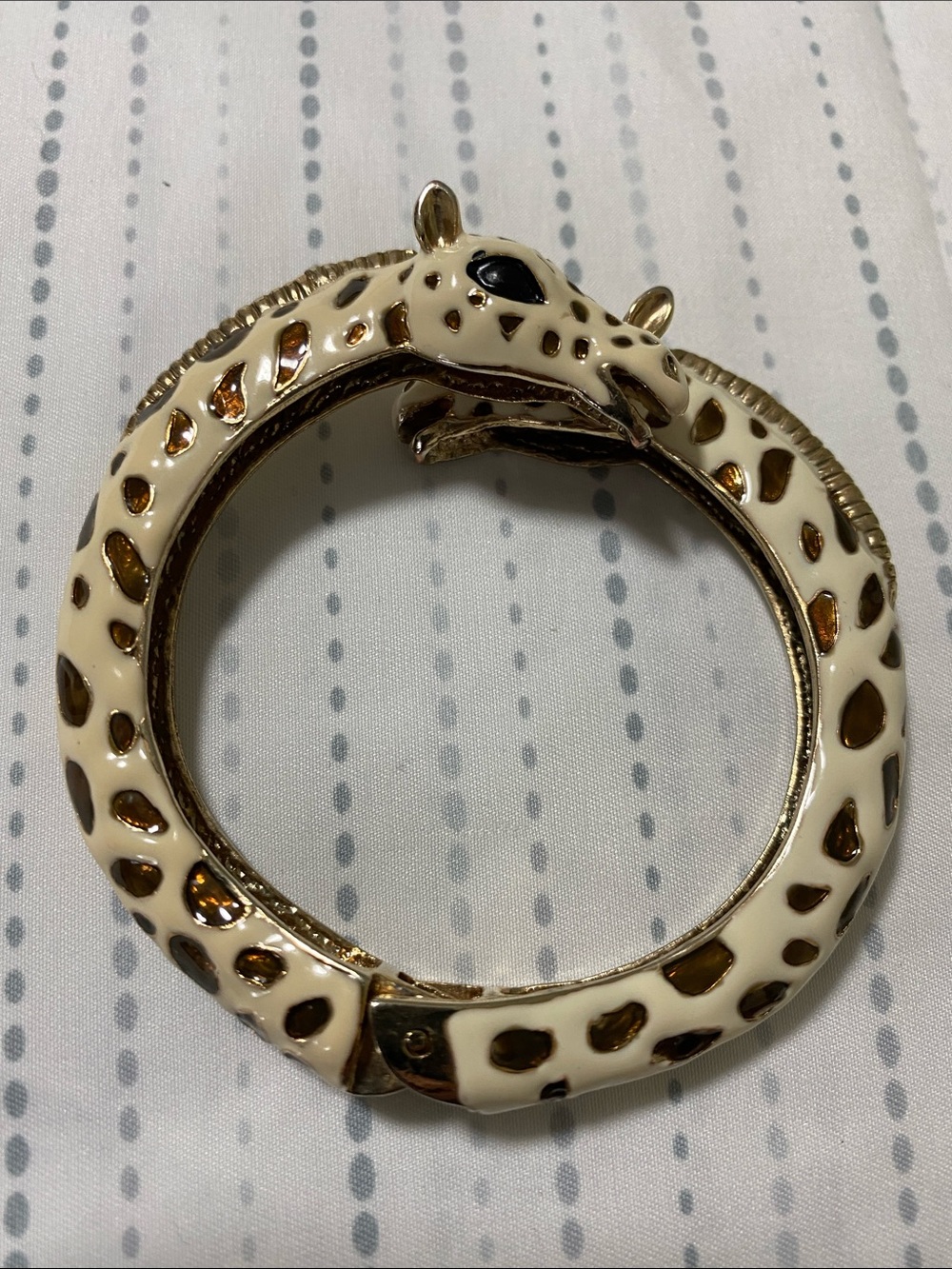 Cream and Gold Giraffe-Accent Hinged Bracelet - Women's Jewelry
